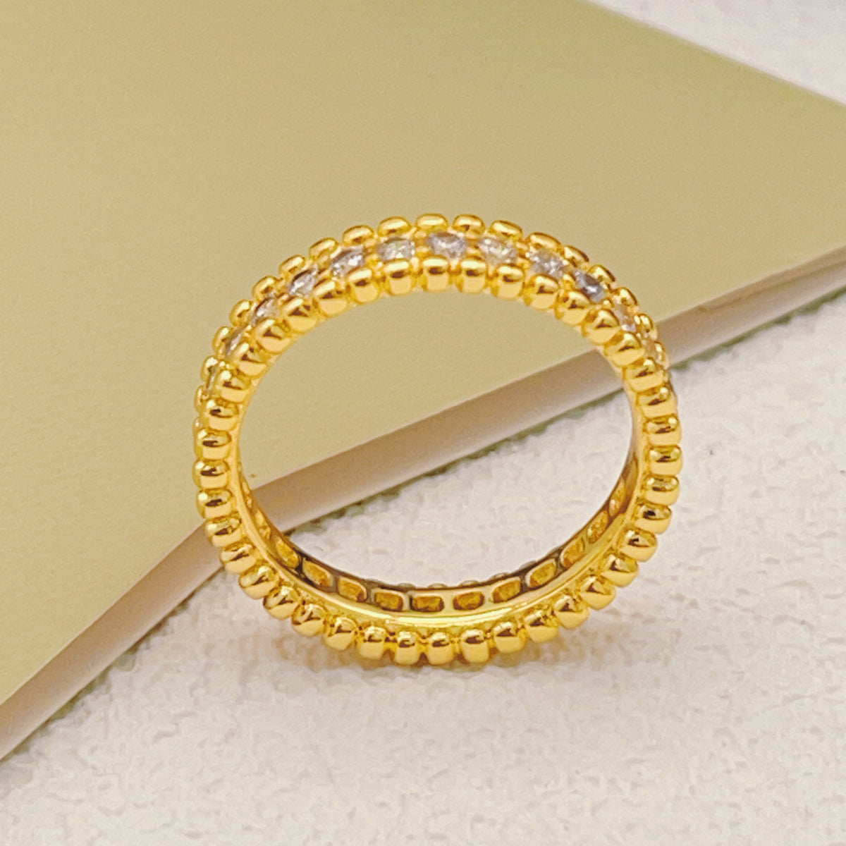 gold brass crystal inlaid Ring for women - alternate angle view 4