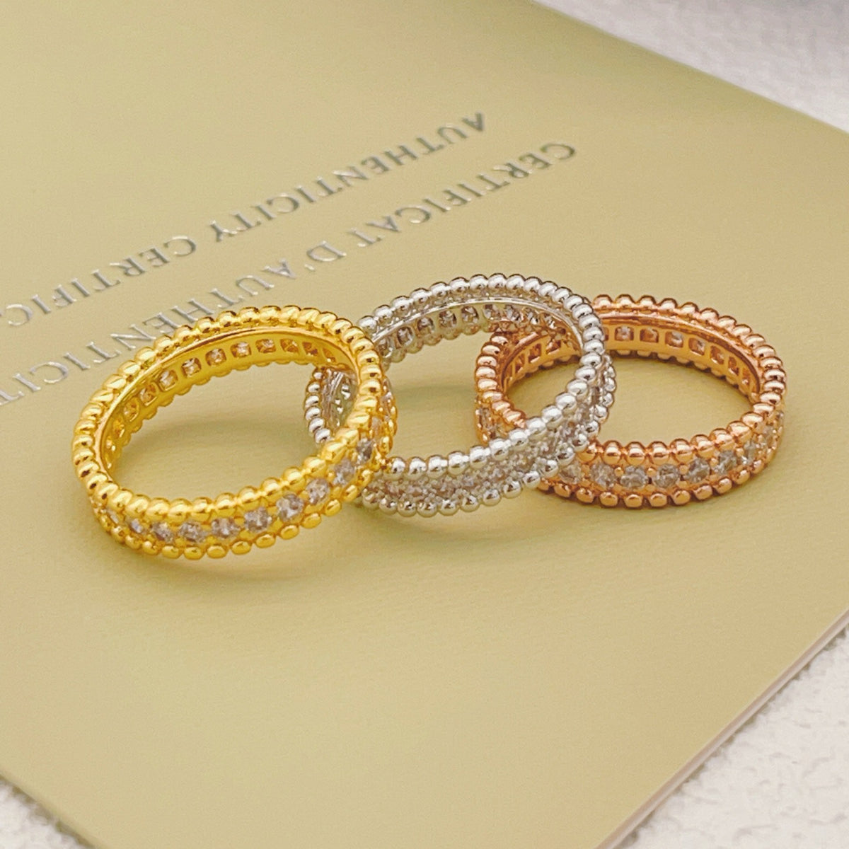 gold brass crystal inlaid Ring for women - alternate angle view 7