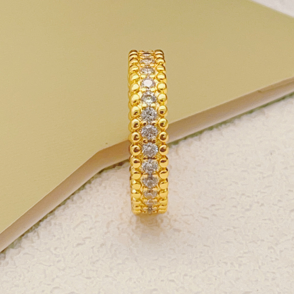 gold brass crystal inlaid Ring for women - alternate angle view 3