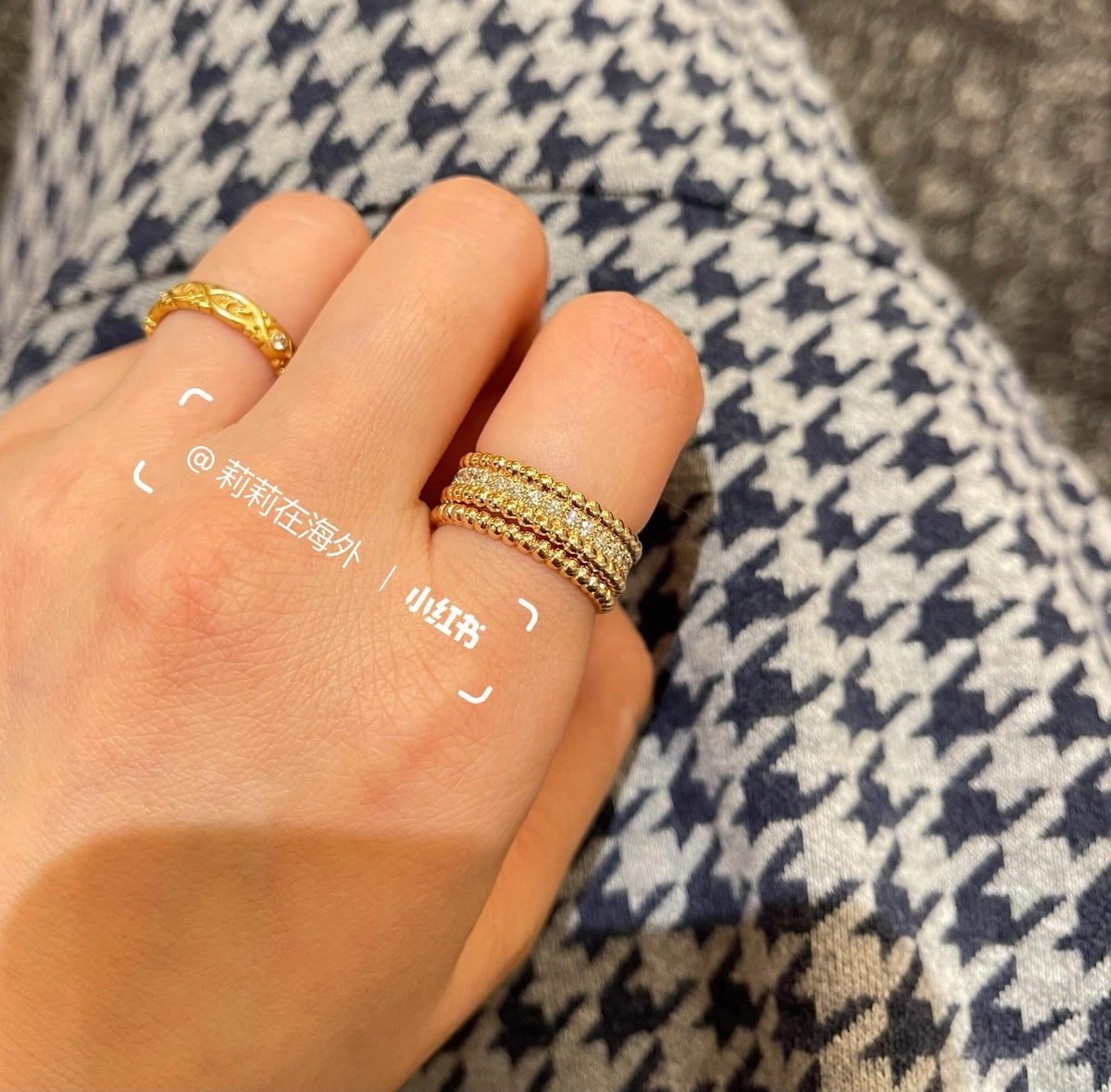 gold brass crystal inlaid Ring for women - alternate angle view 9