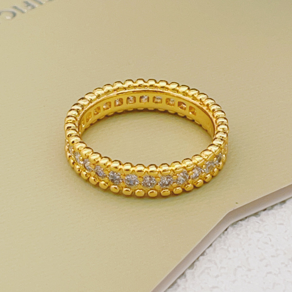 gold brass crystal inlaid Ring for women - alternate angle view 2