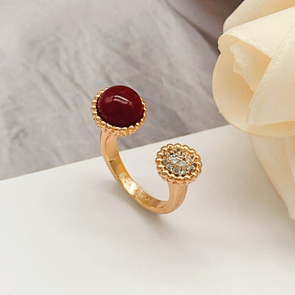 rose gold brass rose Ring for women - alternate angle view 3