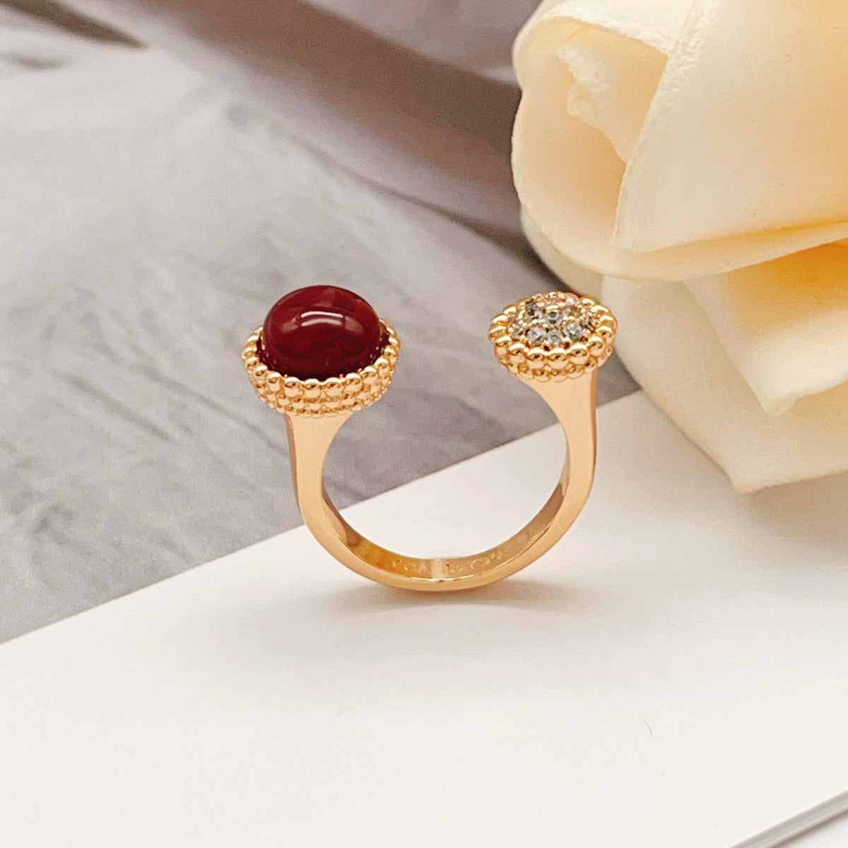 rose gold brass rose Ring for women - alternate angle view 4