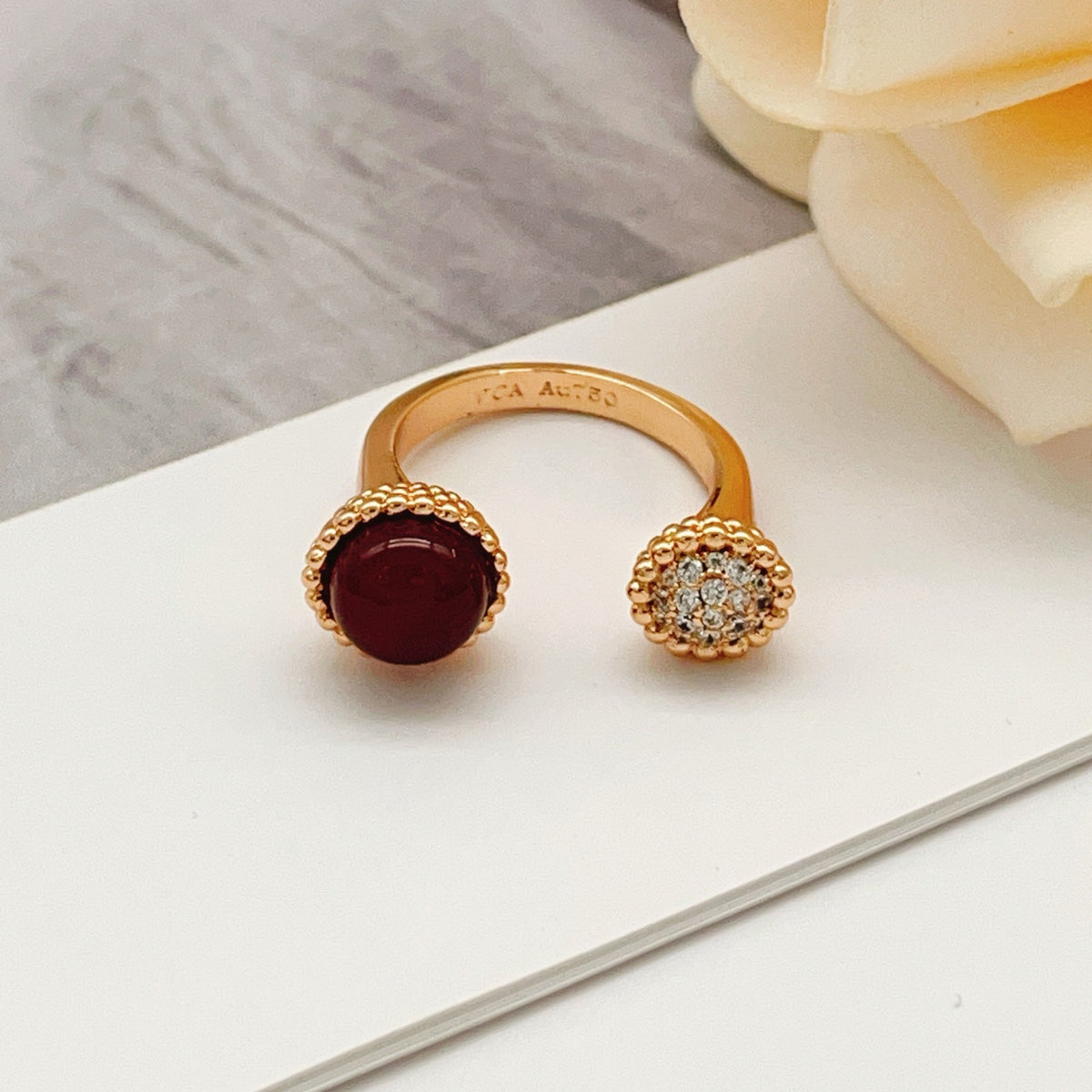 rose gold brass rose Ring for women - product detail view
