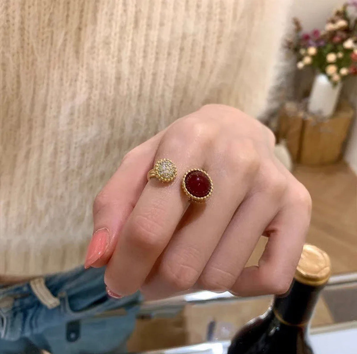 rose gold brass rose Ring for women - alternate angle view 7