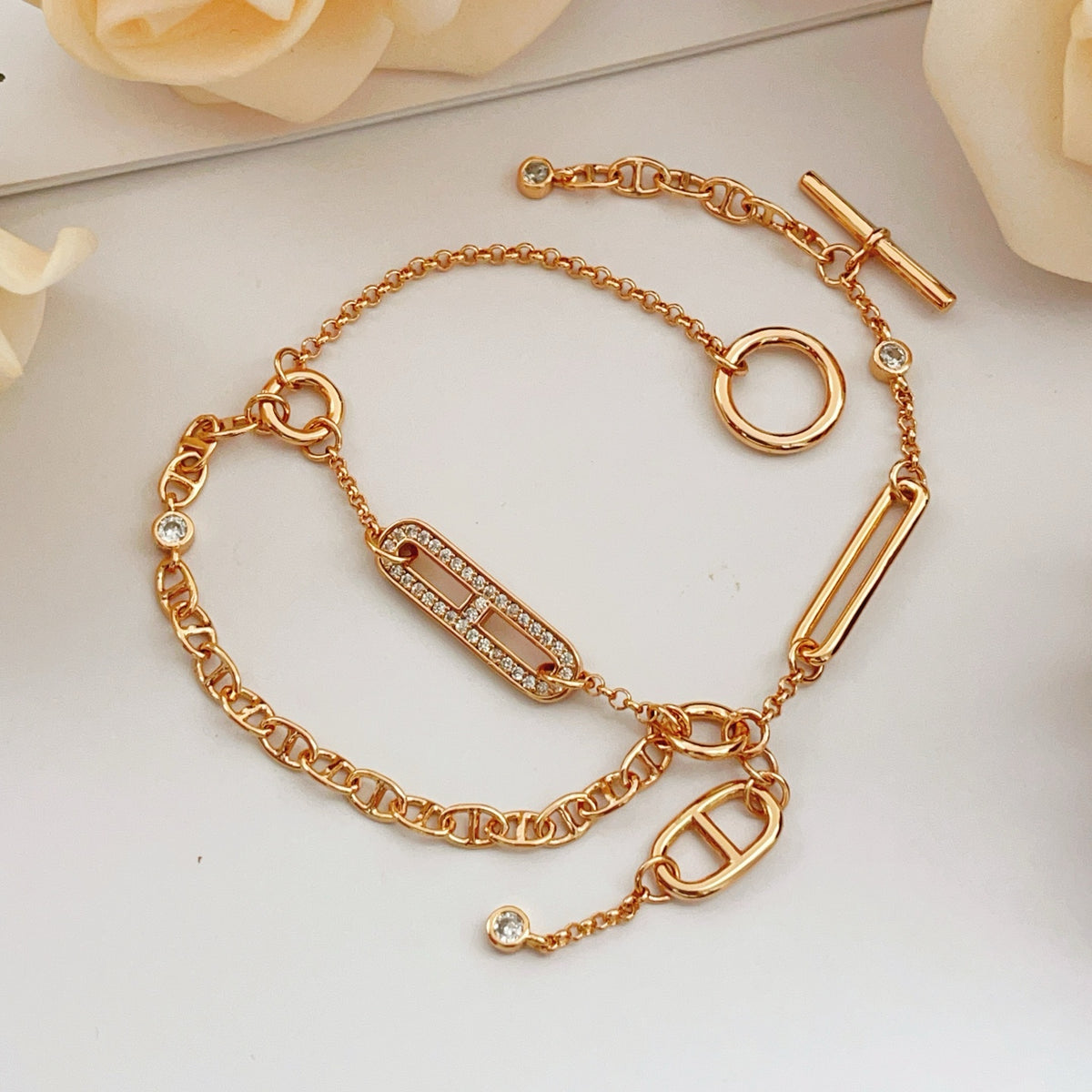 rose gold brass rose Bracelet for women - alternate angle view 3