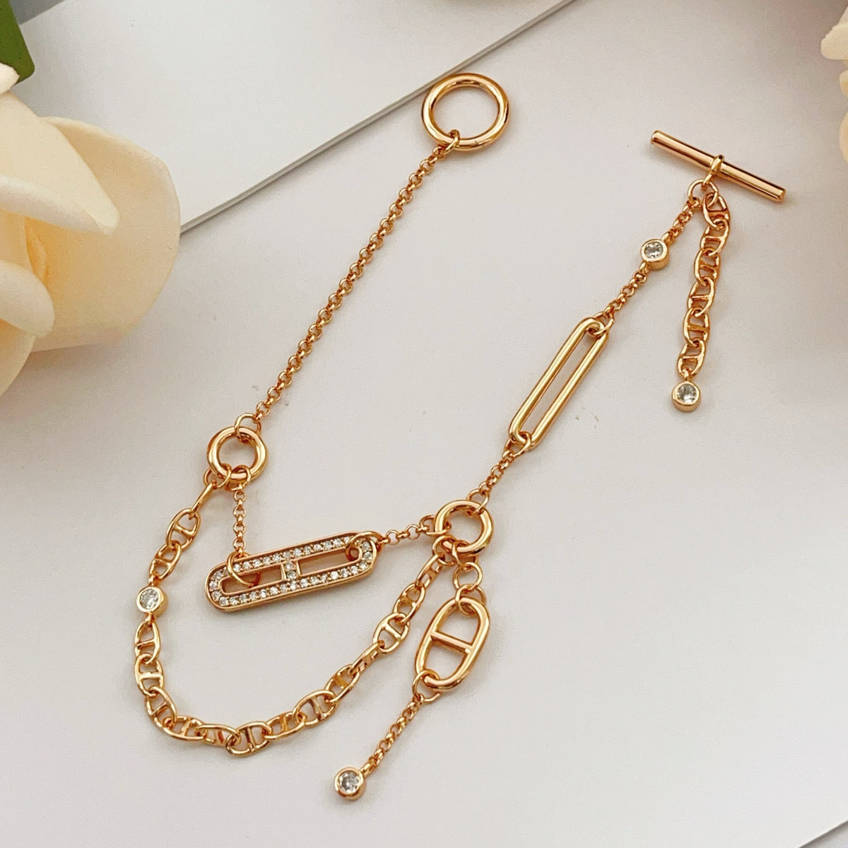 rose gold brass rose Bracelet for women - alternate angle view 5