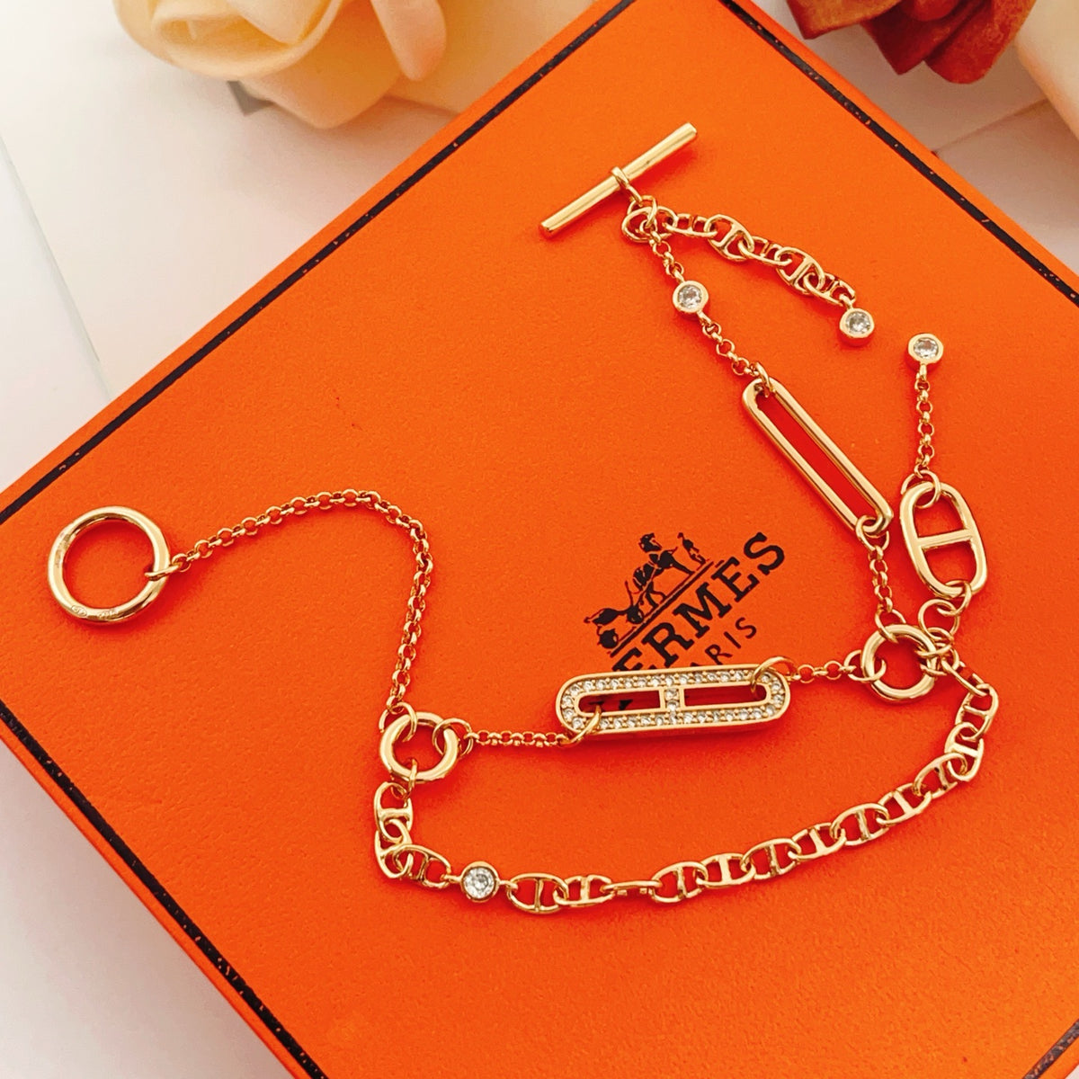 rose gold brass rose Bracelet for women - alternate angle view 2