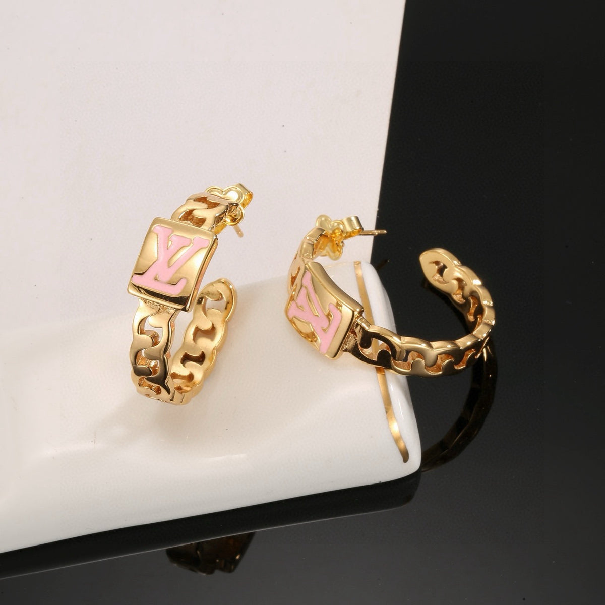 gold letter Stud Earrings for women - alternate angle view 3