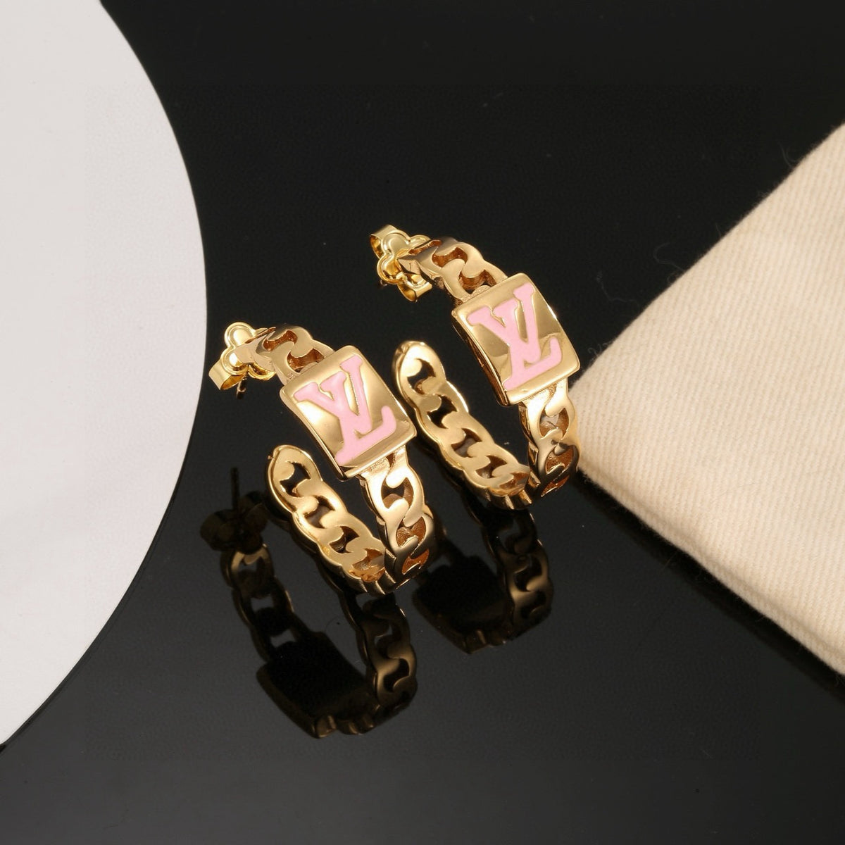 gold letter Stud Earrings for women - alternate angle view 5