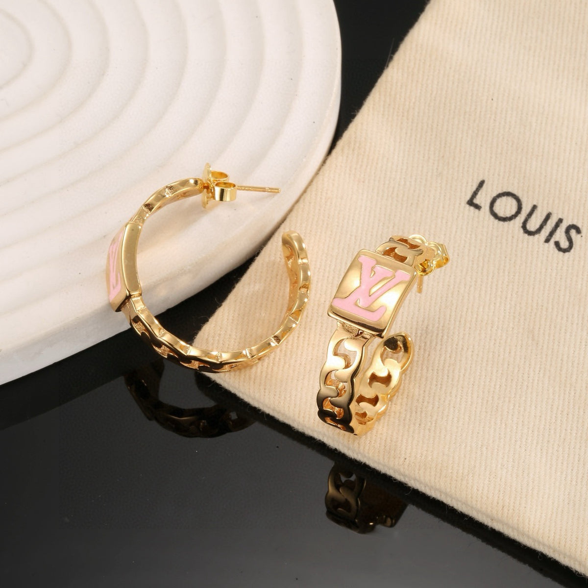 gold letter Stud Earrings for women - alternate angle view 6