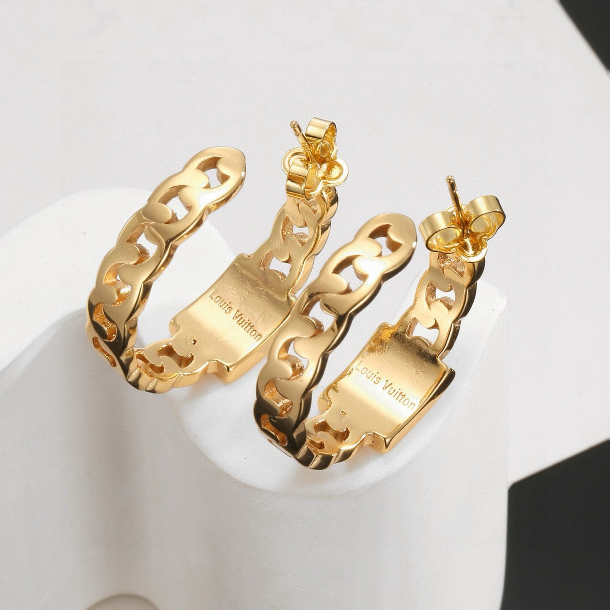 gold letter Stud Earrings for women - alternate angle view 4