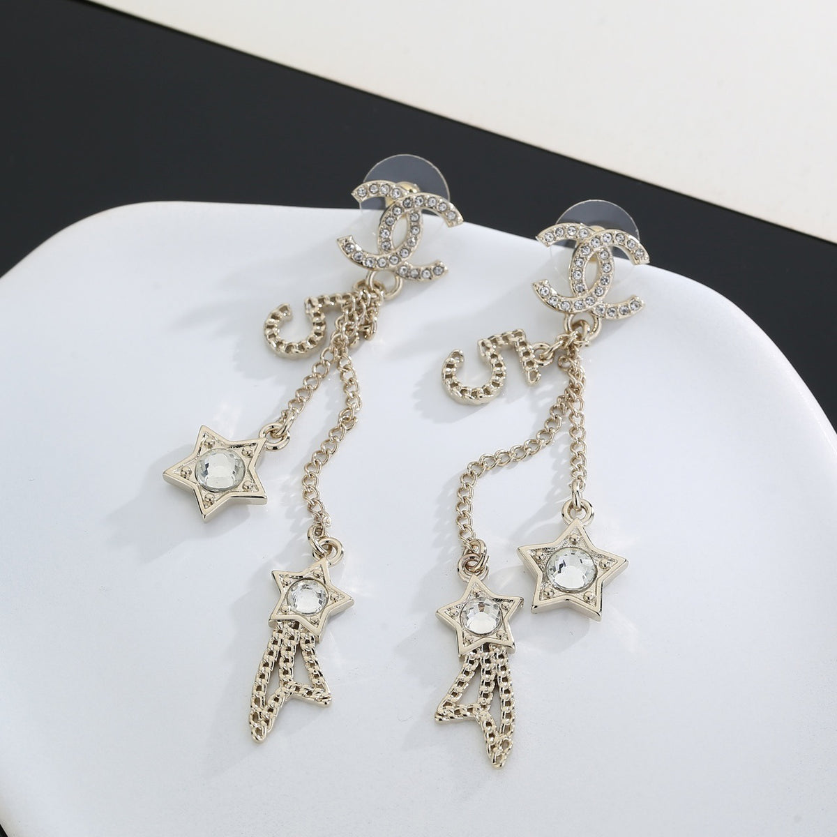 yellow brass Stud Earrings for women - alternate angle view 3