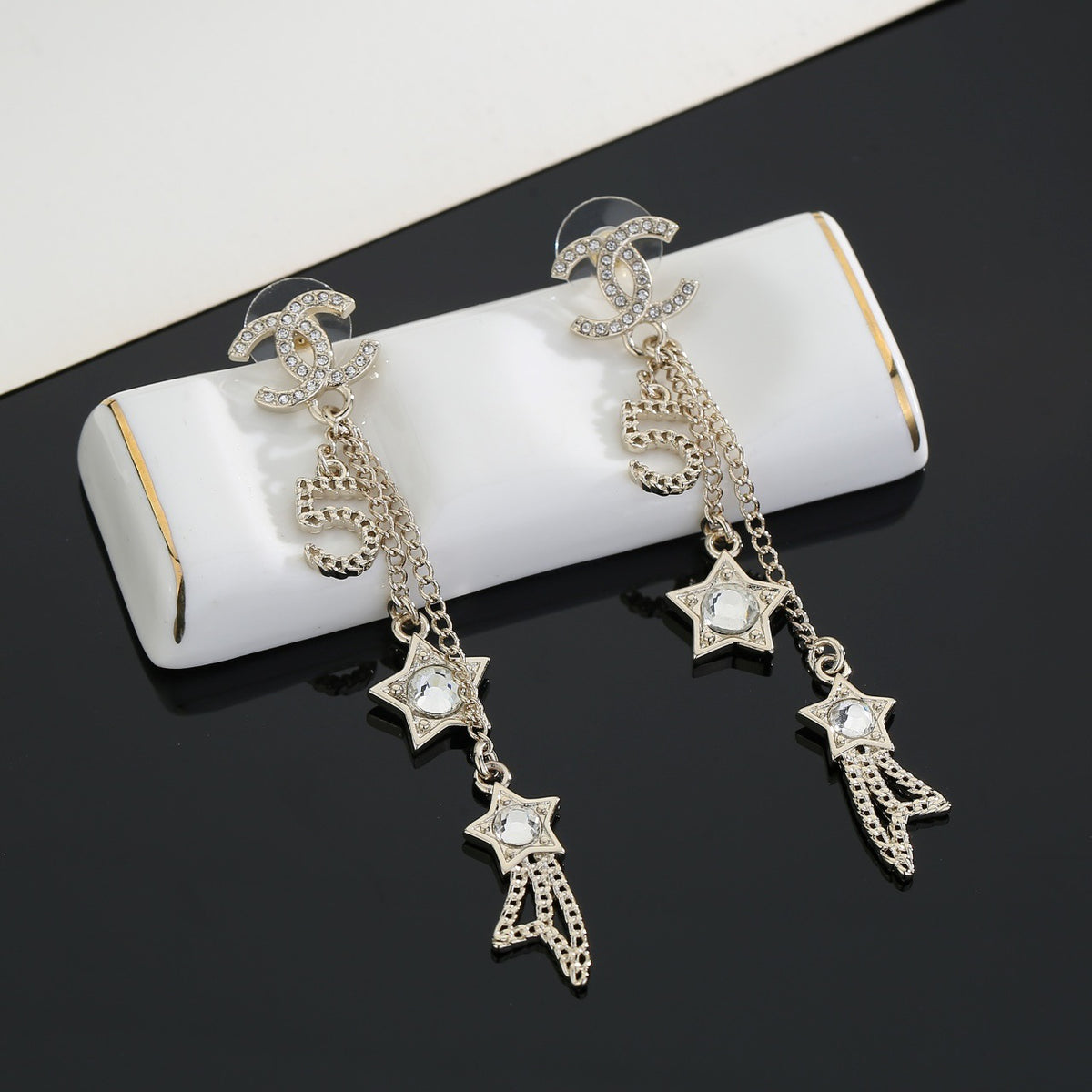 yellow brass Stud Earrings for women - alternate angle view 2