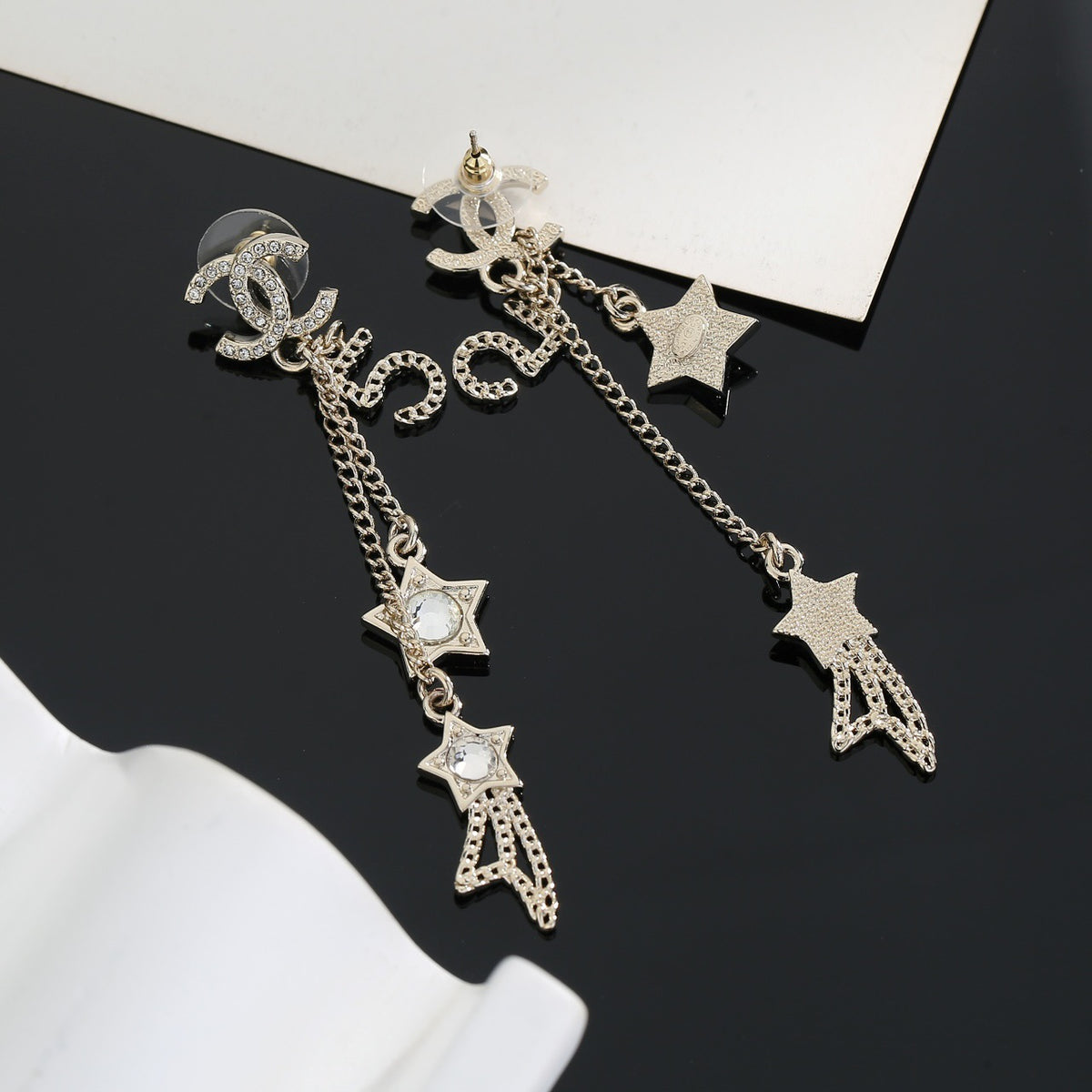 yellow brass Stud Earrings for women - alternate angle view 4
