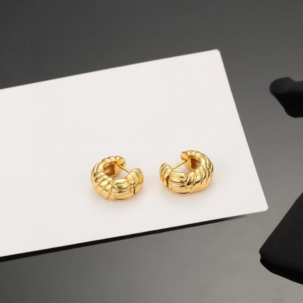 gold linen floral Drop Earrings for women - alternate angle view 2