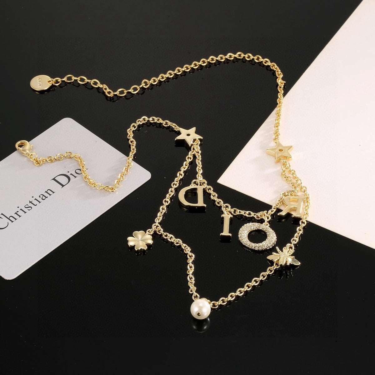 gold crystal letter Necklace for women - alternate angle view 3