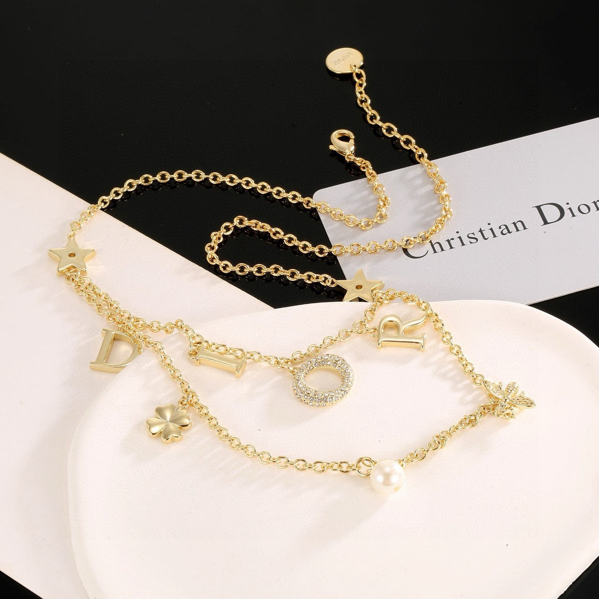 gold crystal letter Necklace for women - alternate angle view 8