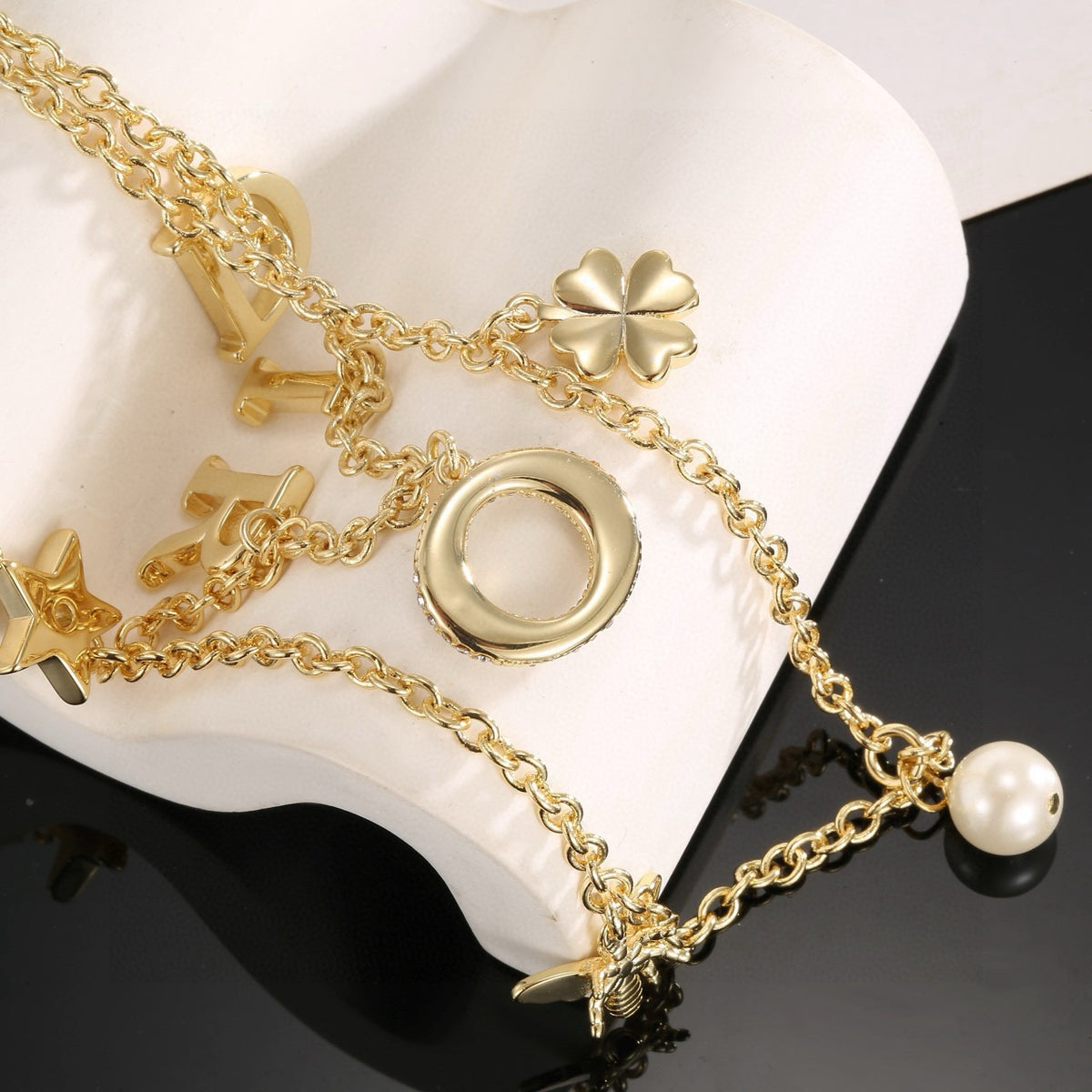 gold crystal letter Necklace for women - alternate angle view 4