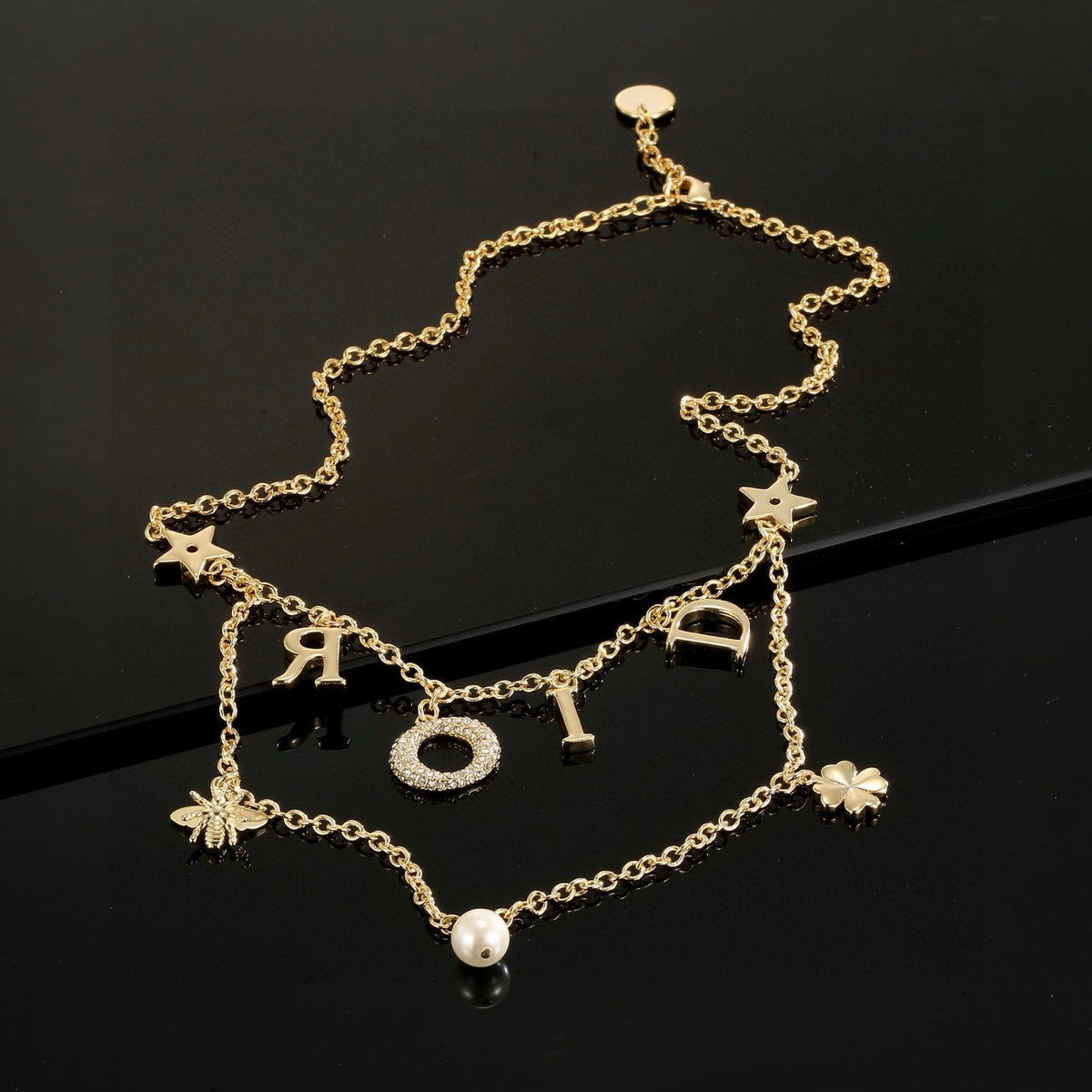gold crystal letter Necklace for women - alternate angle view 5