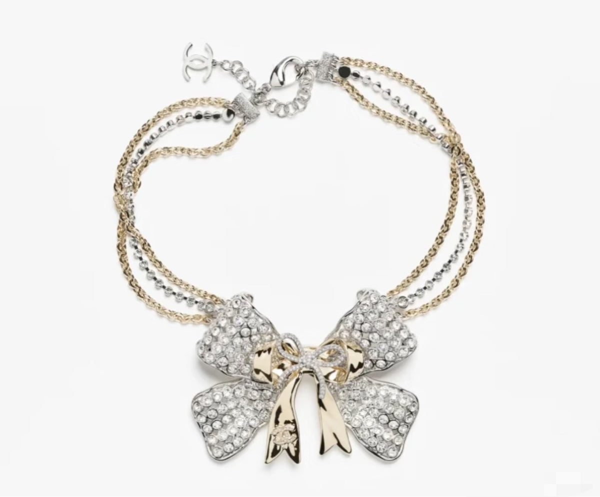 two-tone crystal butterfly Necklace for women - product detail view