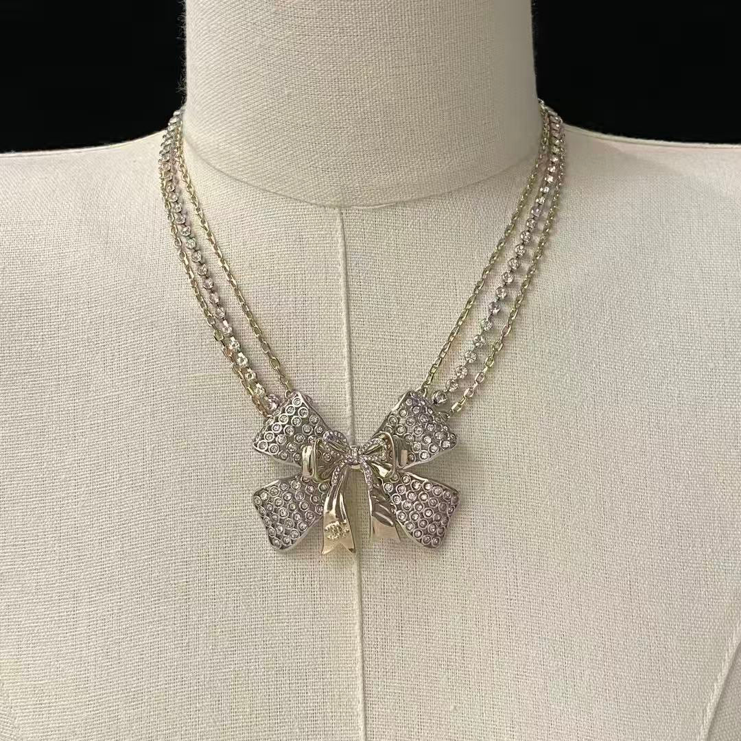 two-tone crystal butterfly Necklace for women - alternate angle view 5