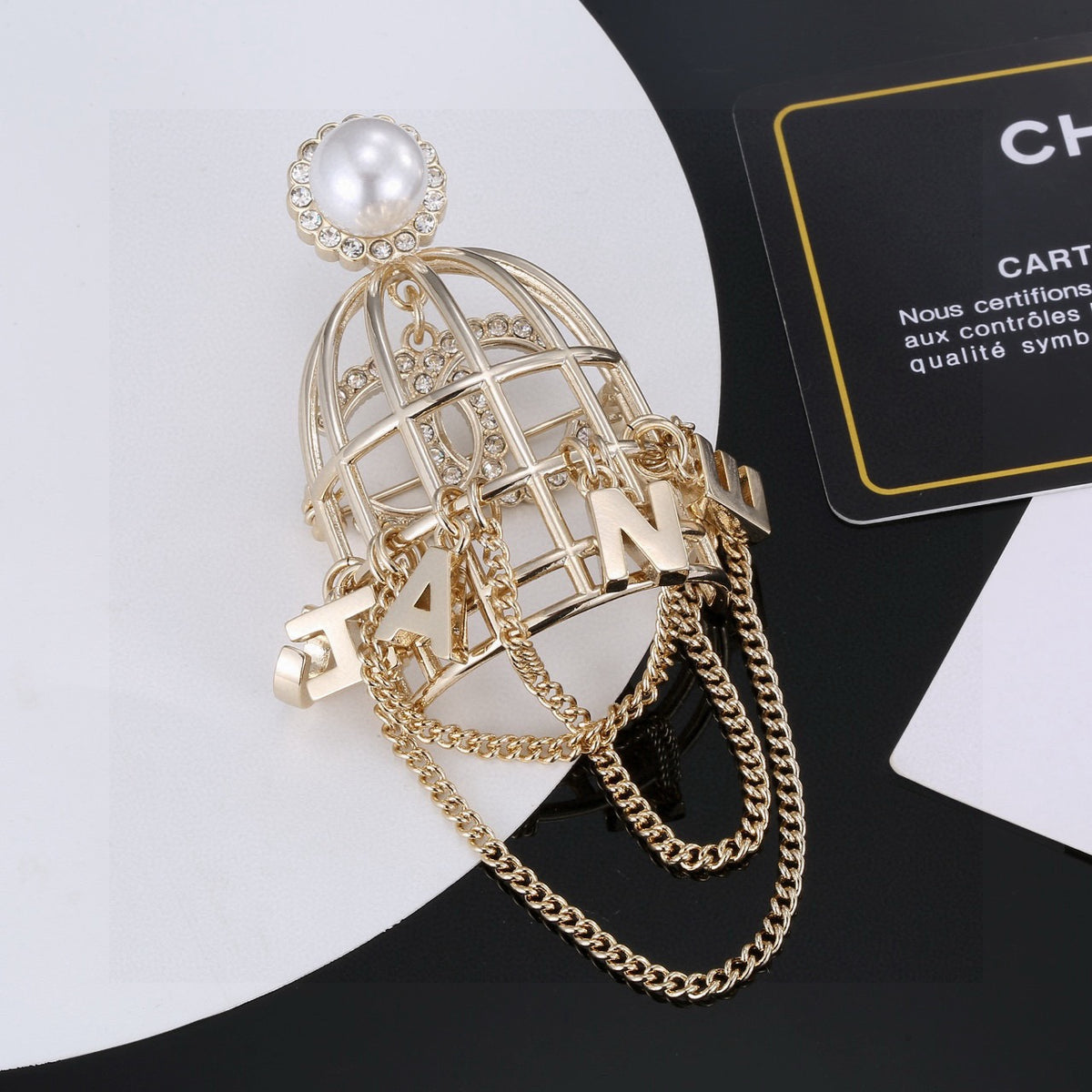 gold crystal letter Brooch for women - alternate angle view 2