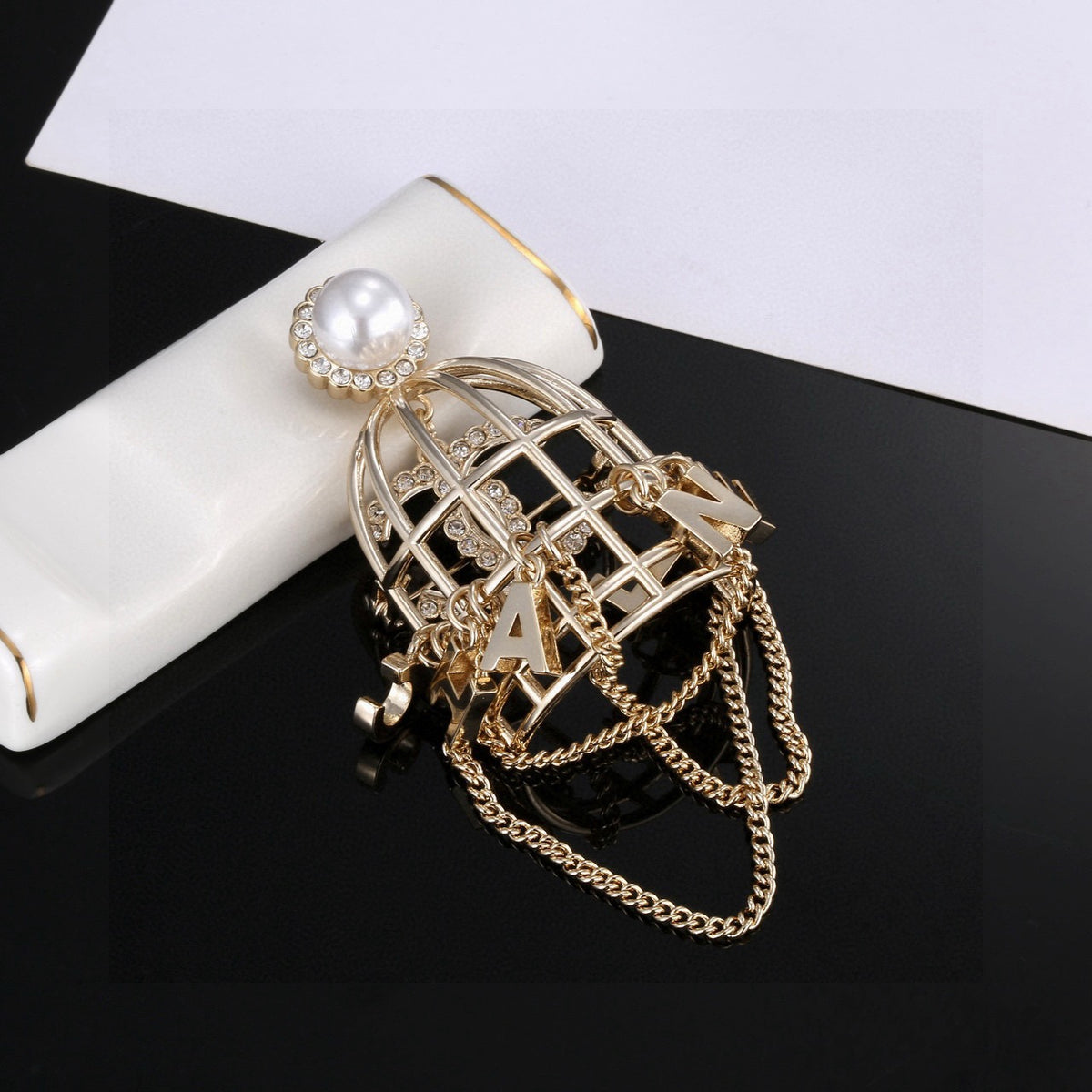 gold crystal letter Brooch for women - alternate angle view 7