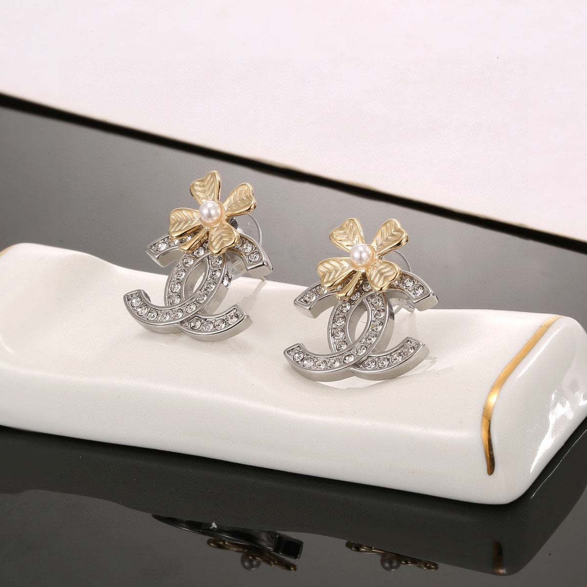 silver sterling silver clover Drop Earrings for women - alternate angle view 5
