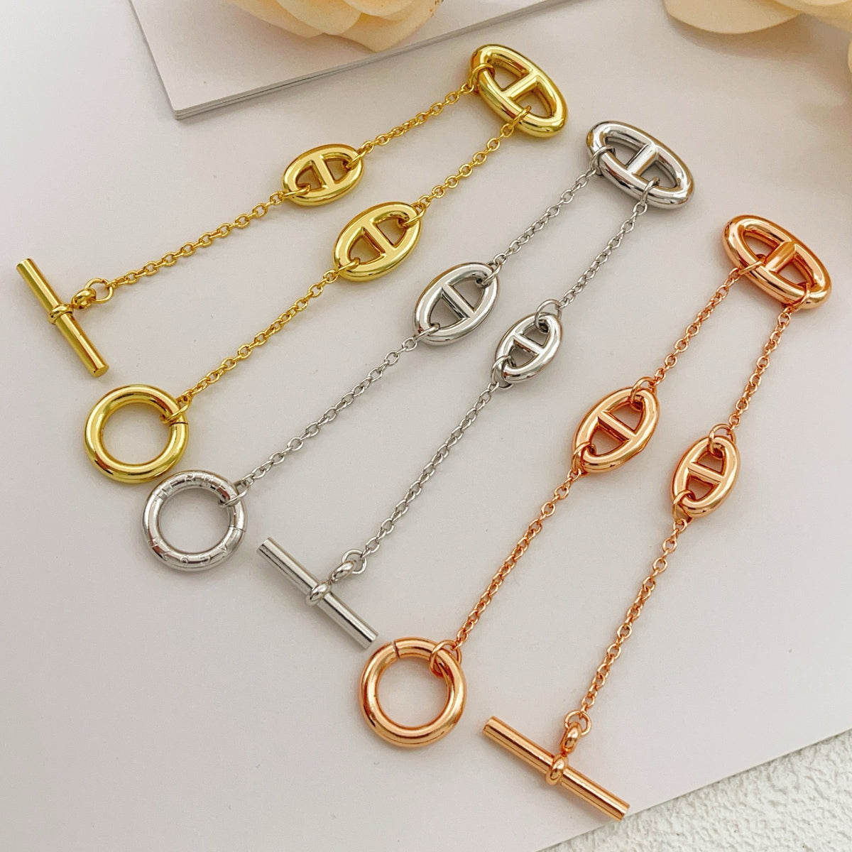 rose gold brass rose Bracelet for women - product detail view