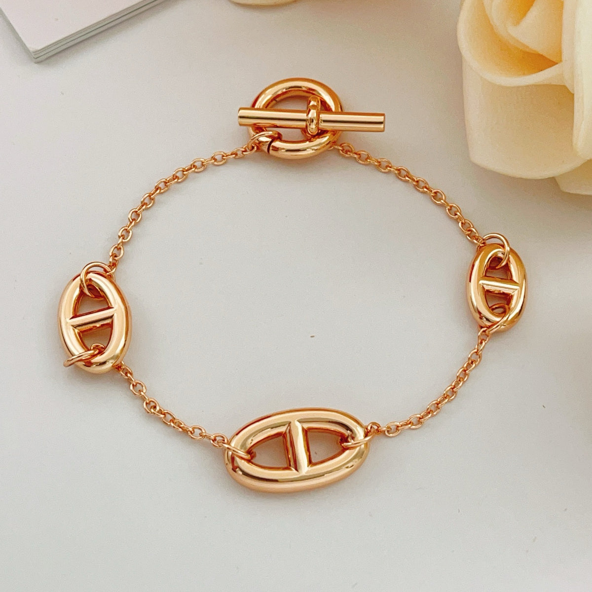 rose gold brass rose Bracelet for women - product detail view