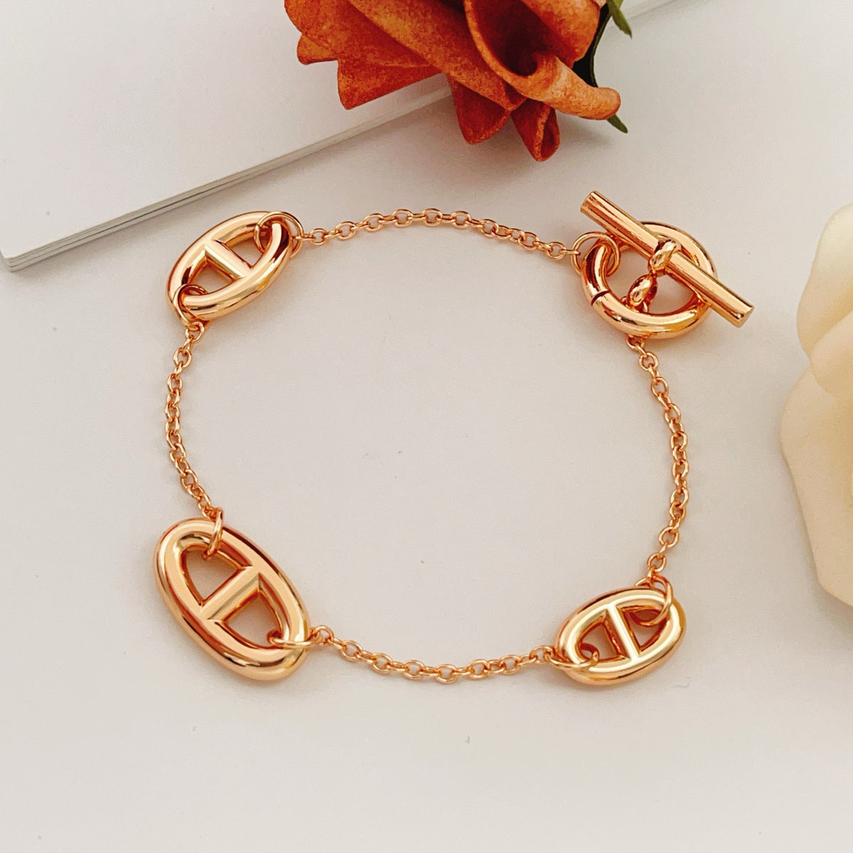 rose gold brass rose Bracelet for women - alternate angle view 4