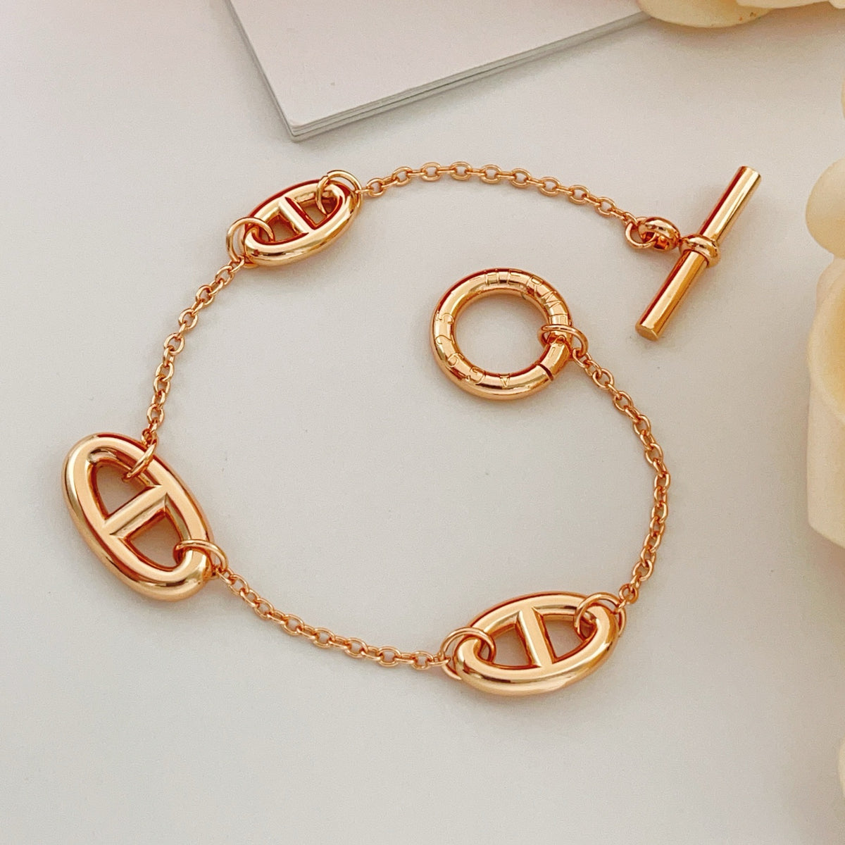 rose gold brass rose Bracelet for women - alternate angle view 3