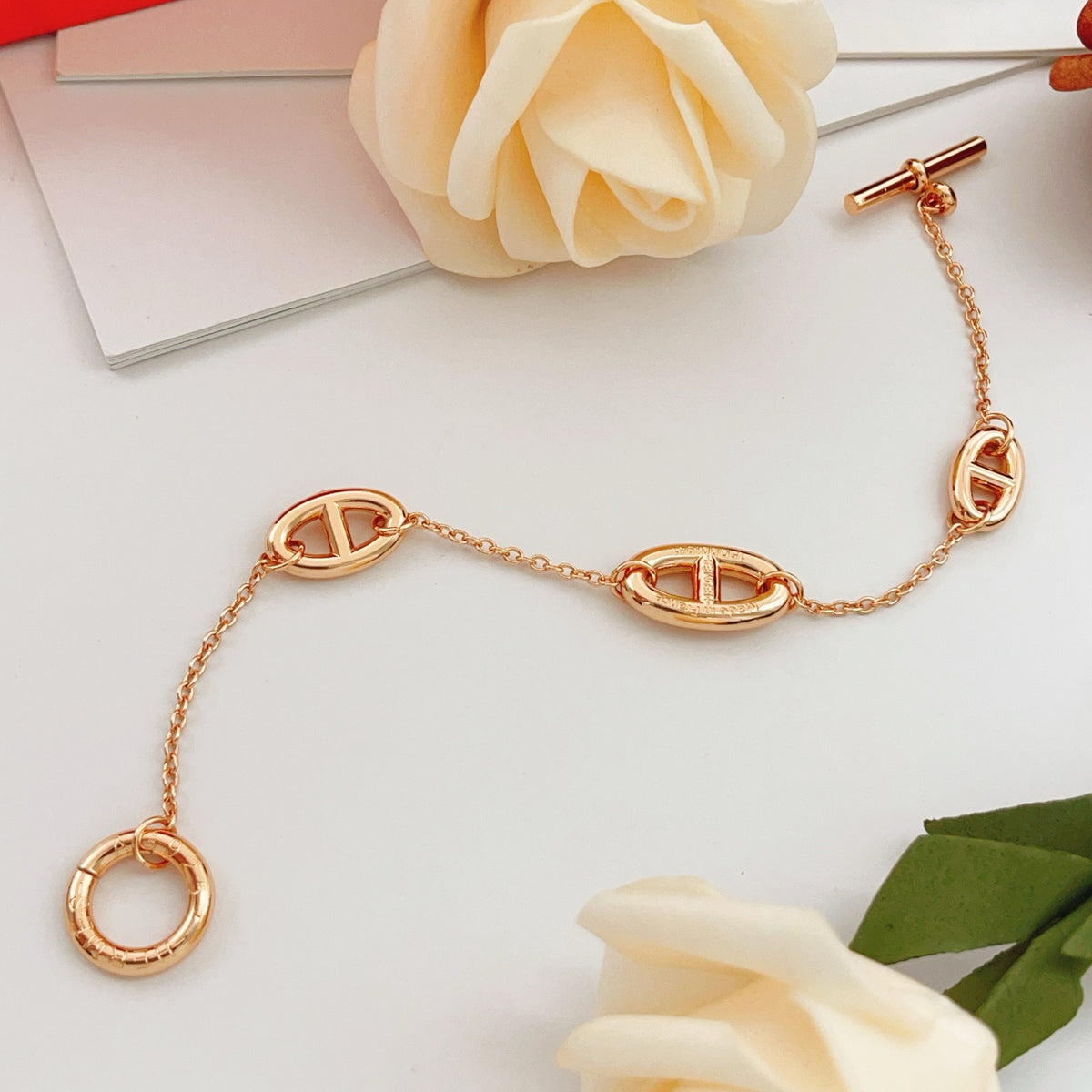 rose gold brass rose Bracelet for women - alternate angle view 2
