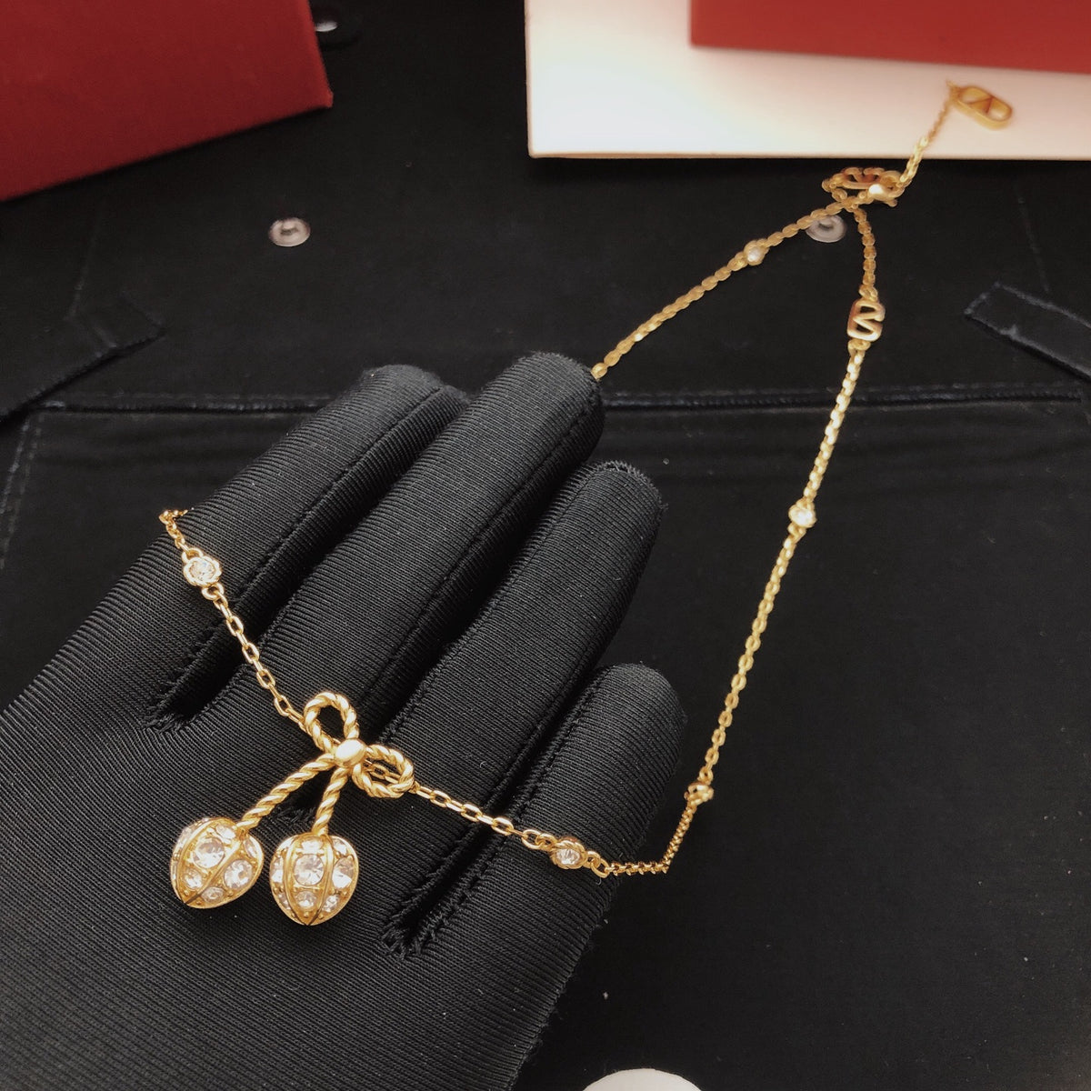 yellow brass butterfly Necklace for women - alternate angle view 4