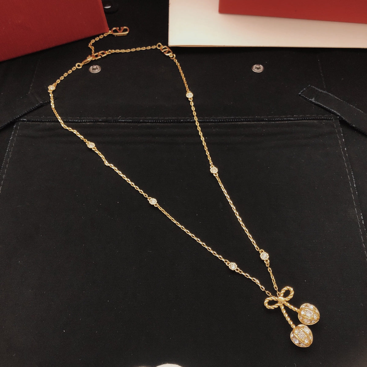yellow brass butterfly Necklace for women - alternate angle view 2