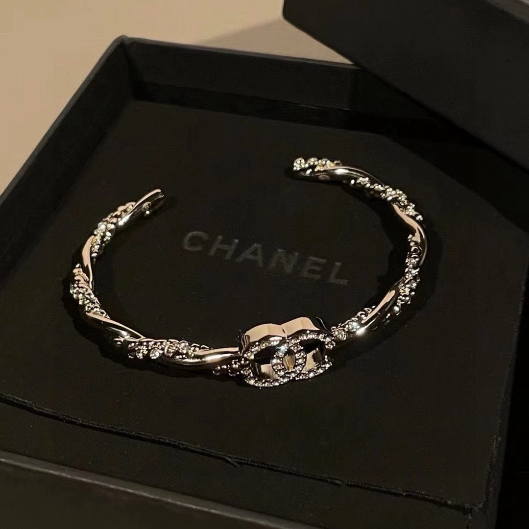 light gold crystal floral Bangle for women - alternate angle view 7