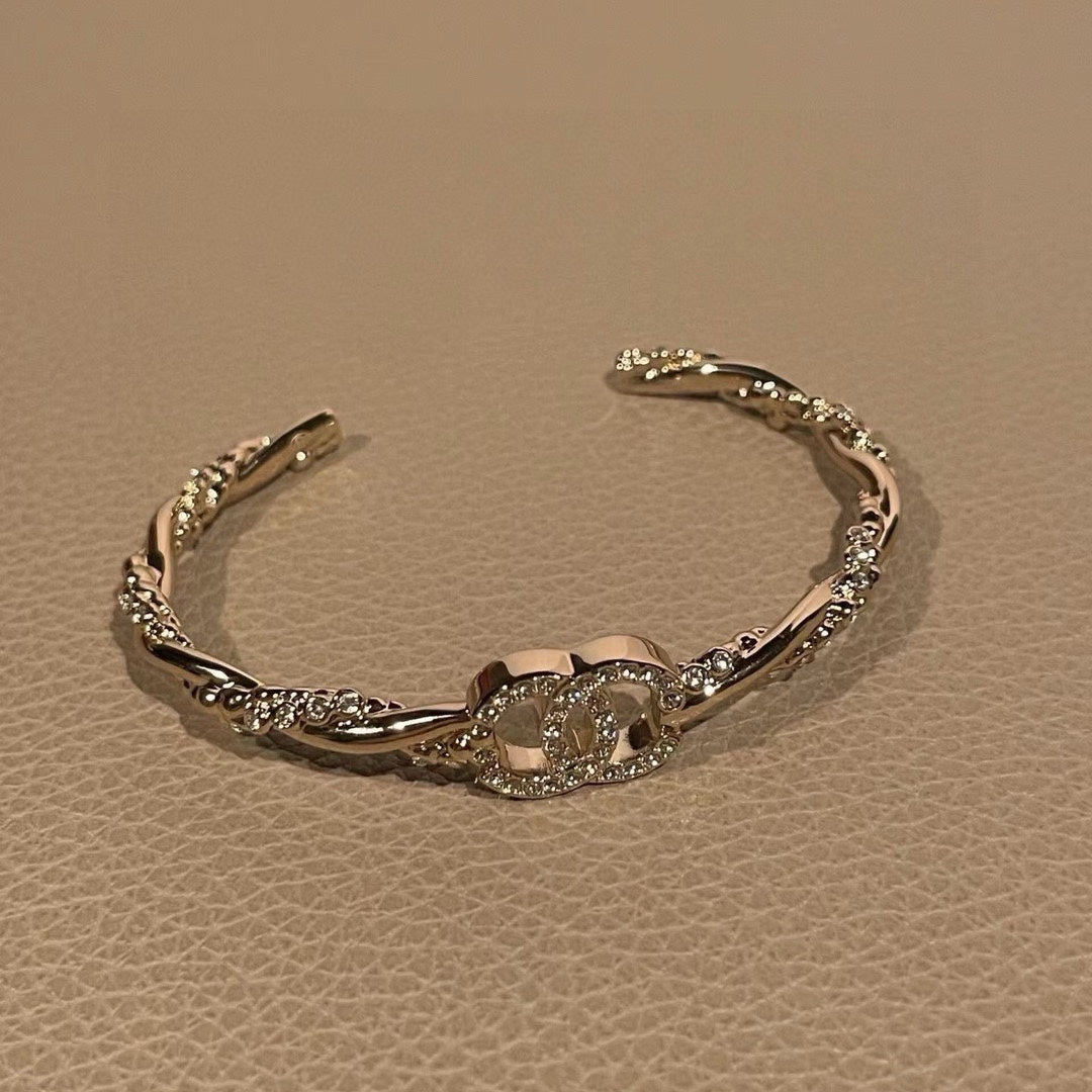 light gold crystal floral Bangle for women - alternate angle view 4