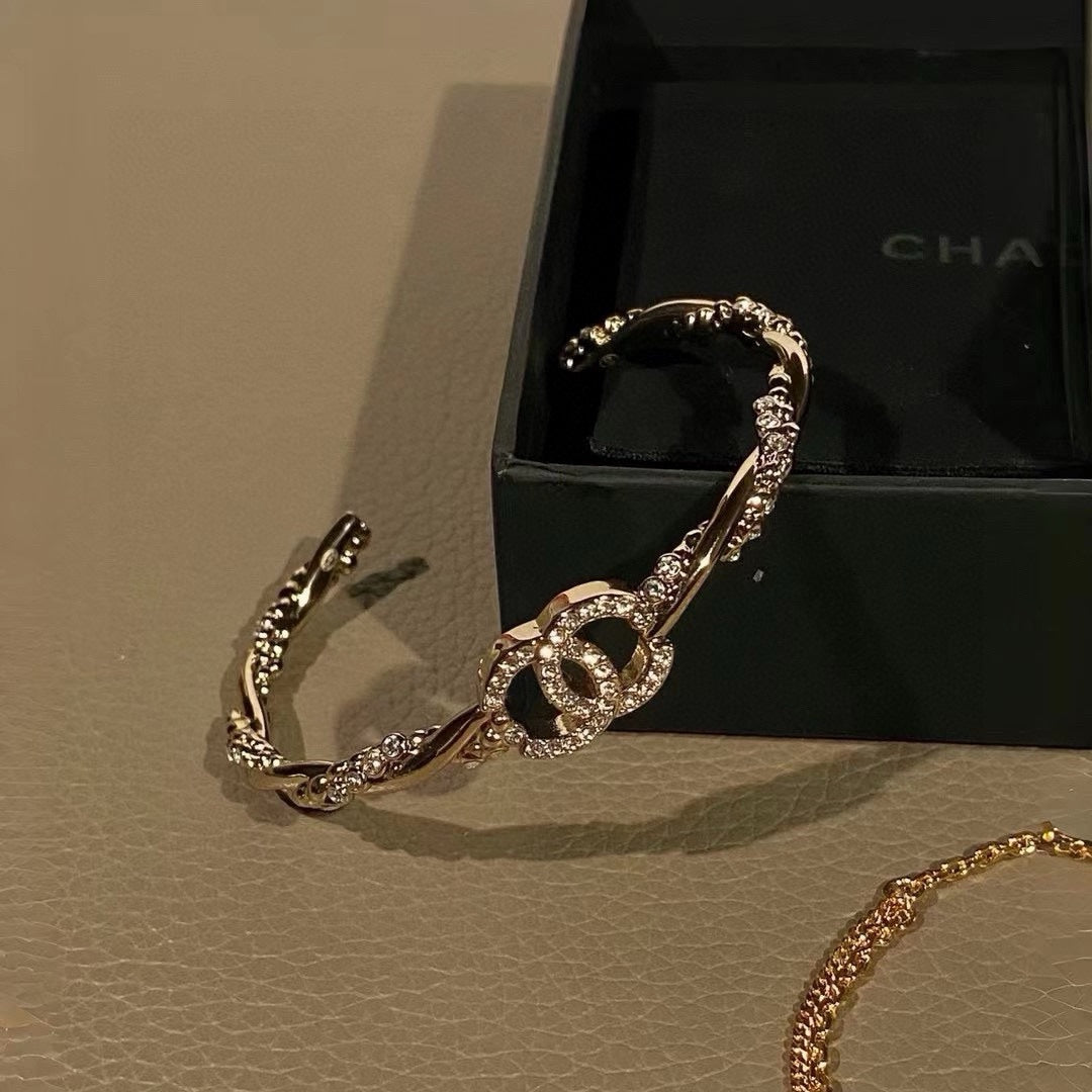 light gold crystal floral Bangle for women - alternate angle view 5