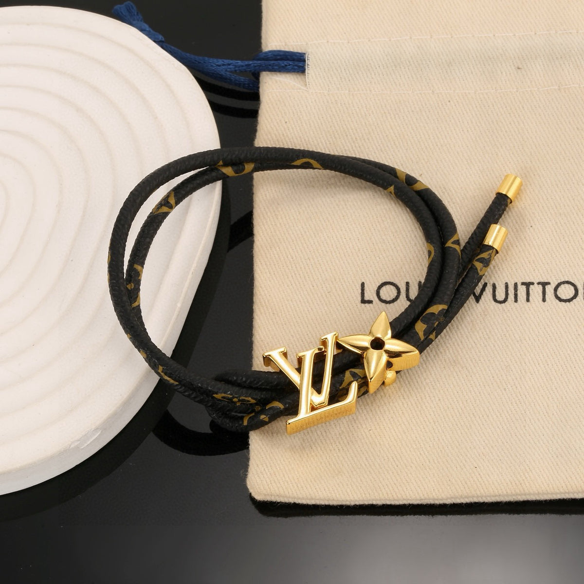 gold genuine leather delicate Bracelet for men - alternate angle view 2