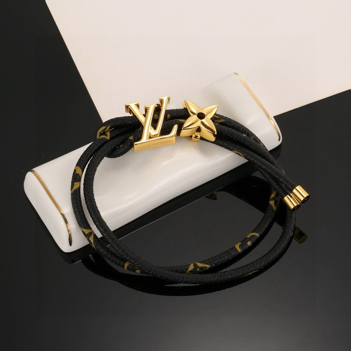 gold genuine leather delicate Bracelet for men - alternate angle view 3