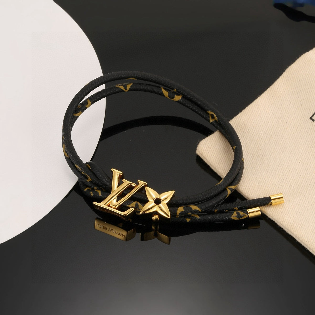 gold genuine leather delicate Bracelet for men - product detail view
