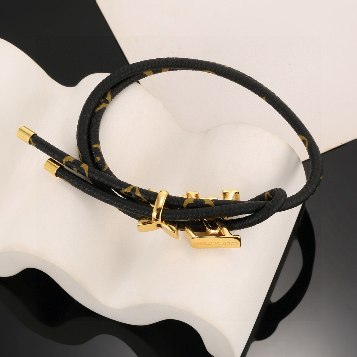 gold genuine leather delicate Bracelet for men - alternate angle view 5