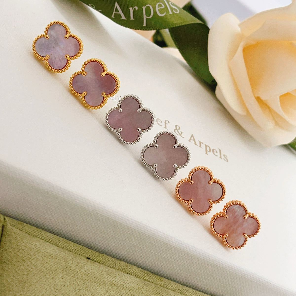 rose gold brass clover Stud Earrings for women - product detail view