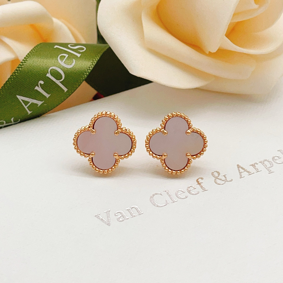 rose gold brass clover Stud Earrings for women - product detail view