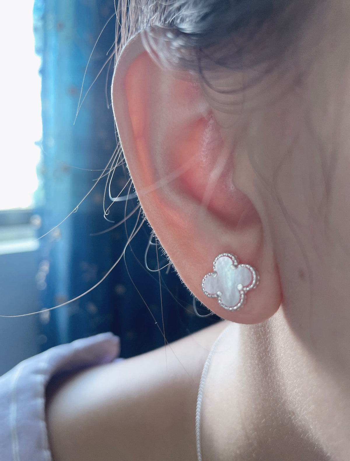 rose gold brass clover Stud Earrings for women - alternate angle view 7