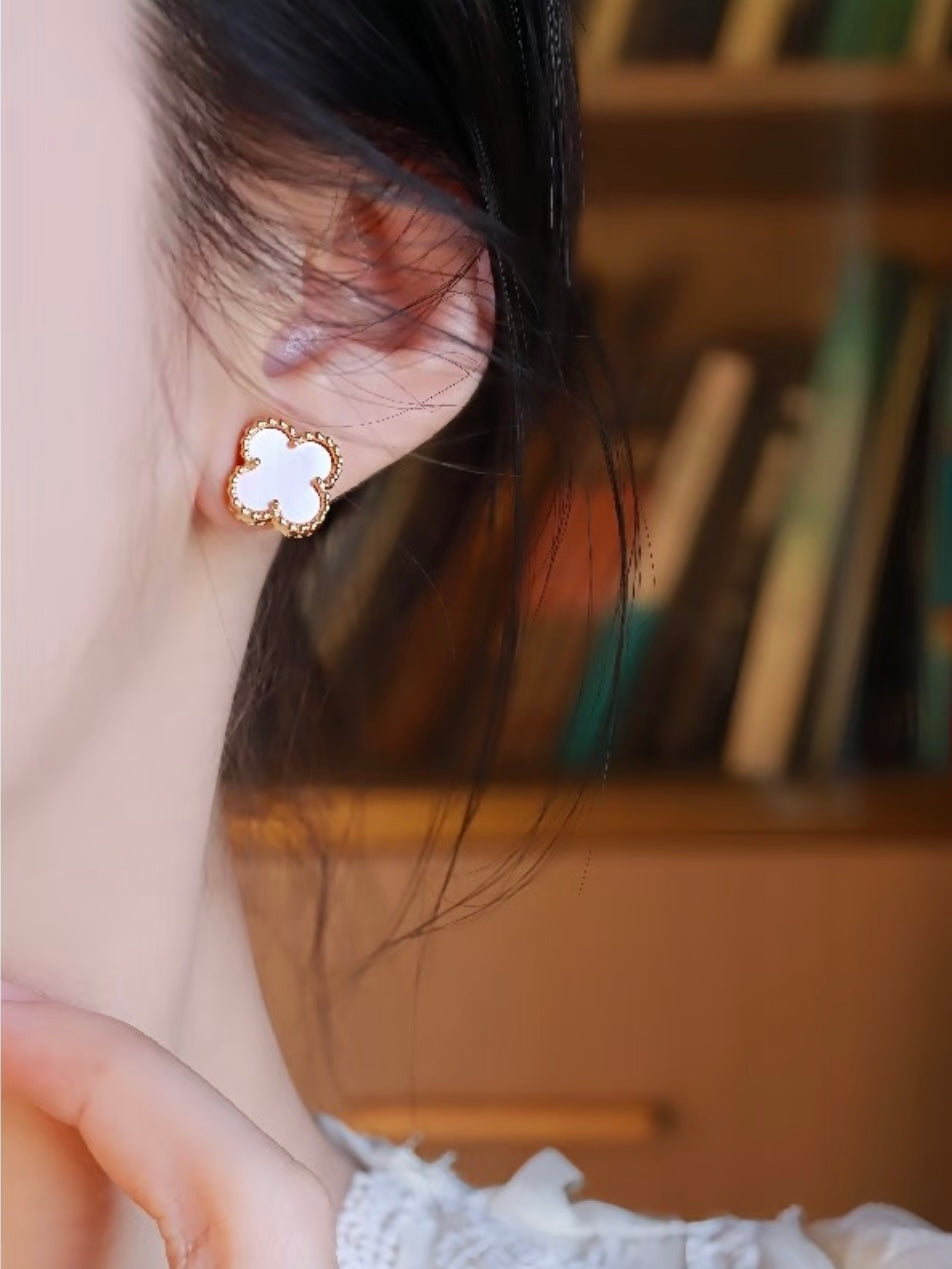 rose gold brass clover Stud Earrings for women - alternate angle view 12