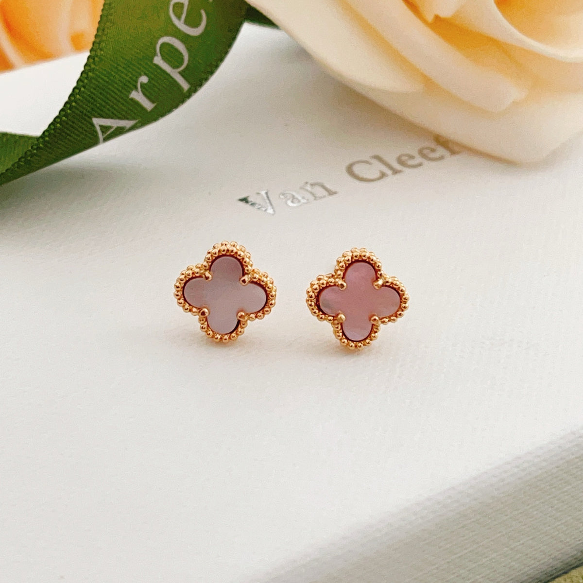 rose gold brass clover Stud Earrings for women - product detail view