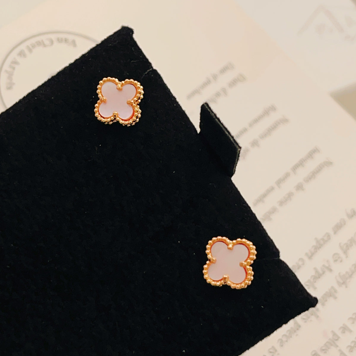 rose gold brass clover Stud Earrings for women - alternate angle view 4
