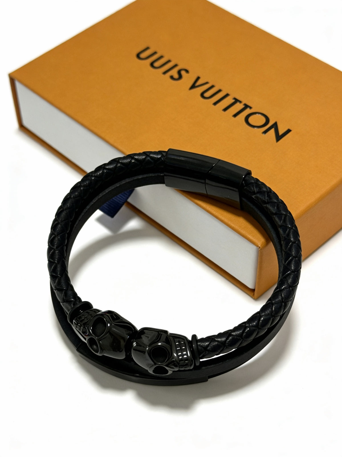 blue genuine leather chain Bracelet for men - alternate angle view 3